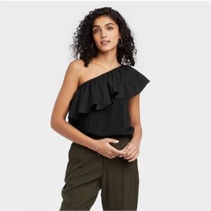 NWT A New Day / Target Black Ruffled One Shoulder Blouse